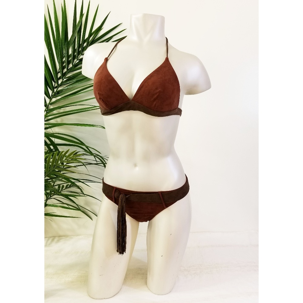 Calzedonia Bikini Belted Fringe Brown Sz Small